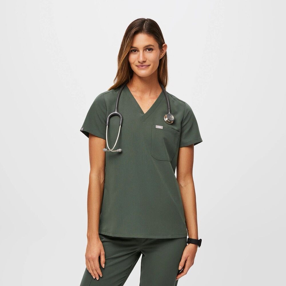 Figs Technical Catarina One-Pocket Scrub Top Moss Green Women’s Sz XL Medical